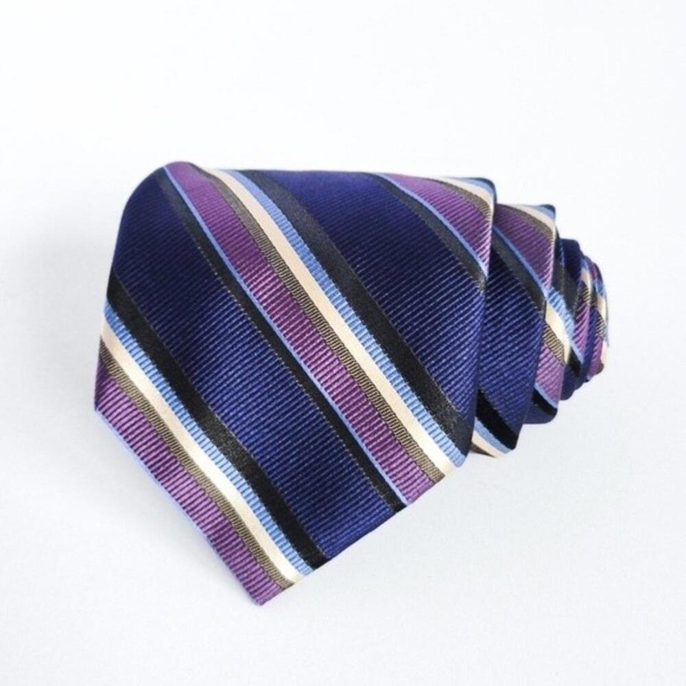 NEW Altea Silk Tie Italian Diagnol Striped Navy Blue Purple Brown Mens